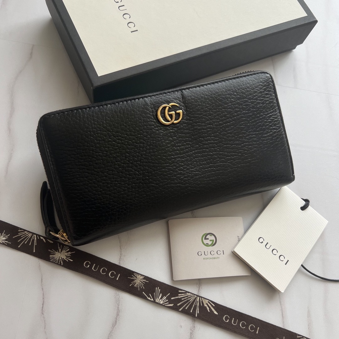 747 美品 GUCCI グッチ 長財布 ラウンドファスナー マーモント - 長財布