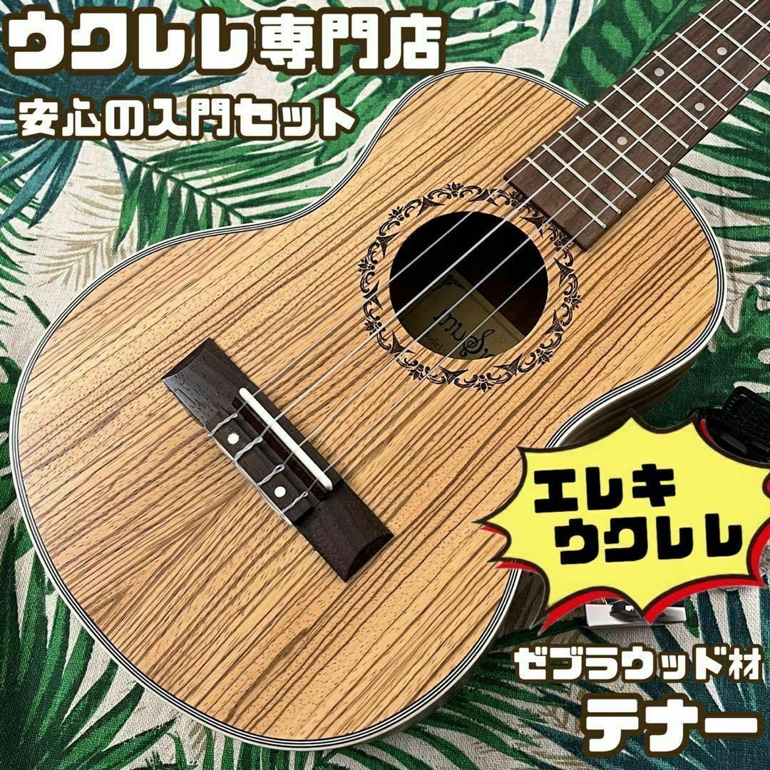 【music ukulele】ゼブラウッドのエレキ・テナーウクレレ【入門セット】