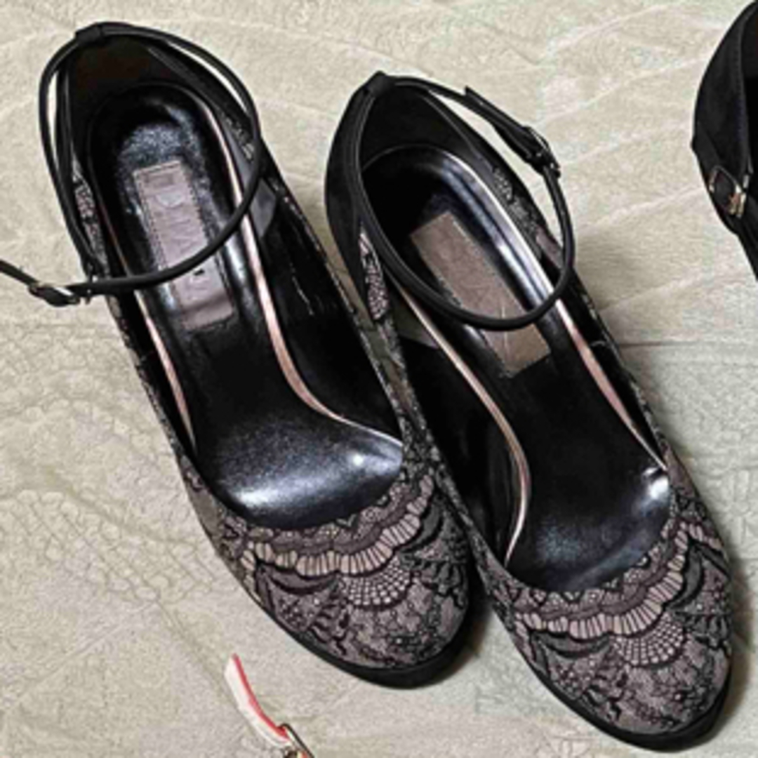 DIANA(ダイアナ)の【DIANA】ダイアナ 黒 レース パンプス サンダル ヒール 23.5cm  レディースの靴/シューズ(ハイヒール/パンプス)の商品写真
