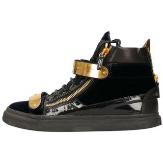 GIUSEPPE ZANOTTI ジュゼッペ ザノッティ ベルベット ジップデザイン ゴールド装飾ハイカットスニーカー ネイビー(スニーカー)