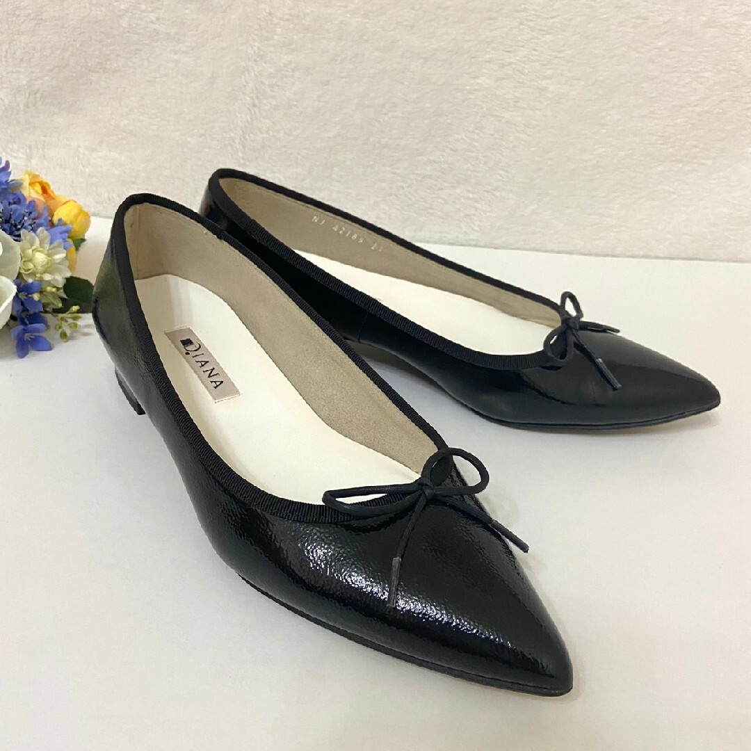 新品 DIANA シルバー バレエシューズ/ローヒール/フラット 21-21.5