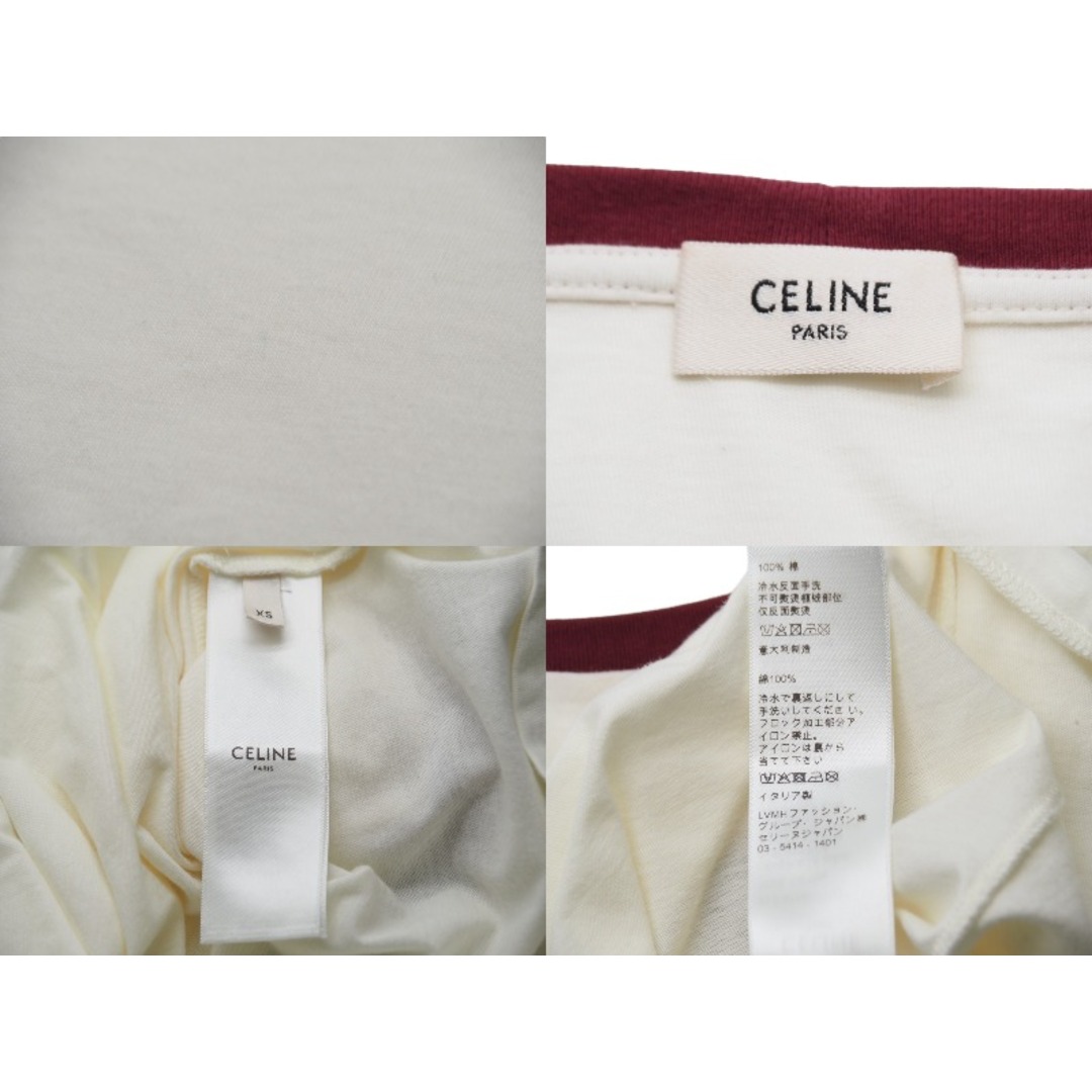 約60cm身幅極美品 CELINE セリーヌ ロゴ 半袖Ｔシャツ エディ期 現行 ホワイト ボルドー トップス リンガー 2X309704I サイズXS  53440