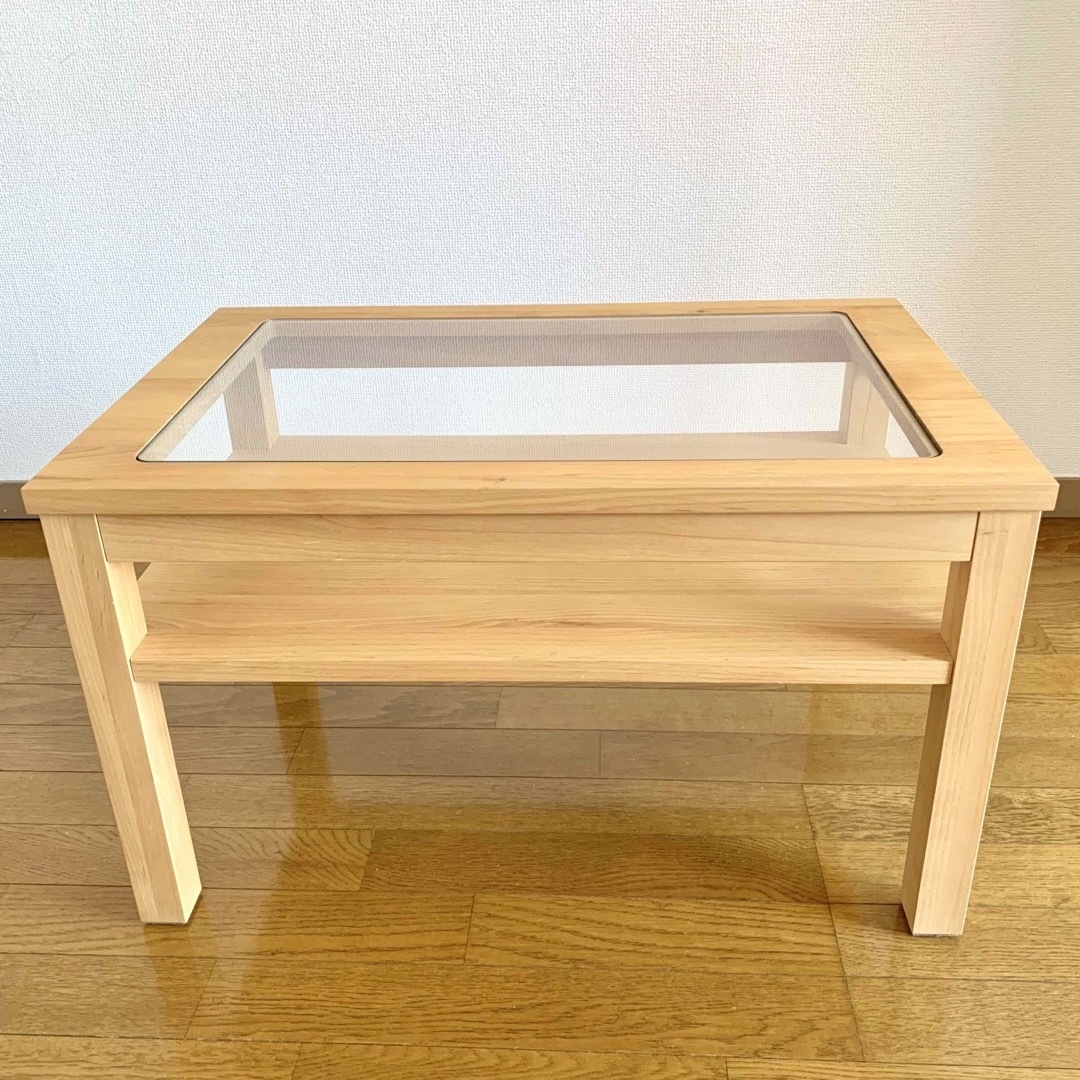 【美品】モモナチュラル・ローテーブル（無垢材×ガラス天板） 2