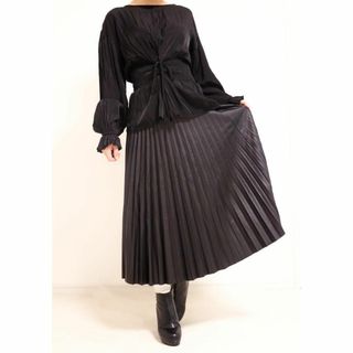 フェイクレザースカート プリーツ ロング フレア 韓国 レザースカート XS(ロングスカート)