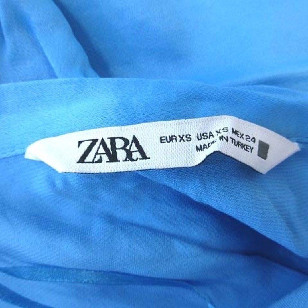 ZARA(ザラ)のザラ スキッパーカラーシャツ ブラウス 長袖 サテン リボン XS 青 ■MO レディースのトップス(シャツ/ブラウス(長袖/七分))の商品写真