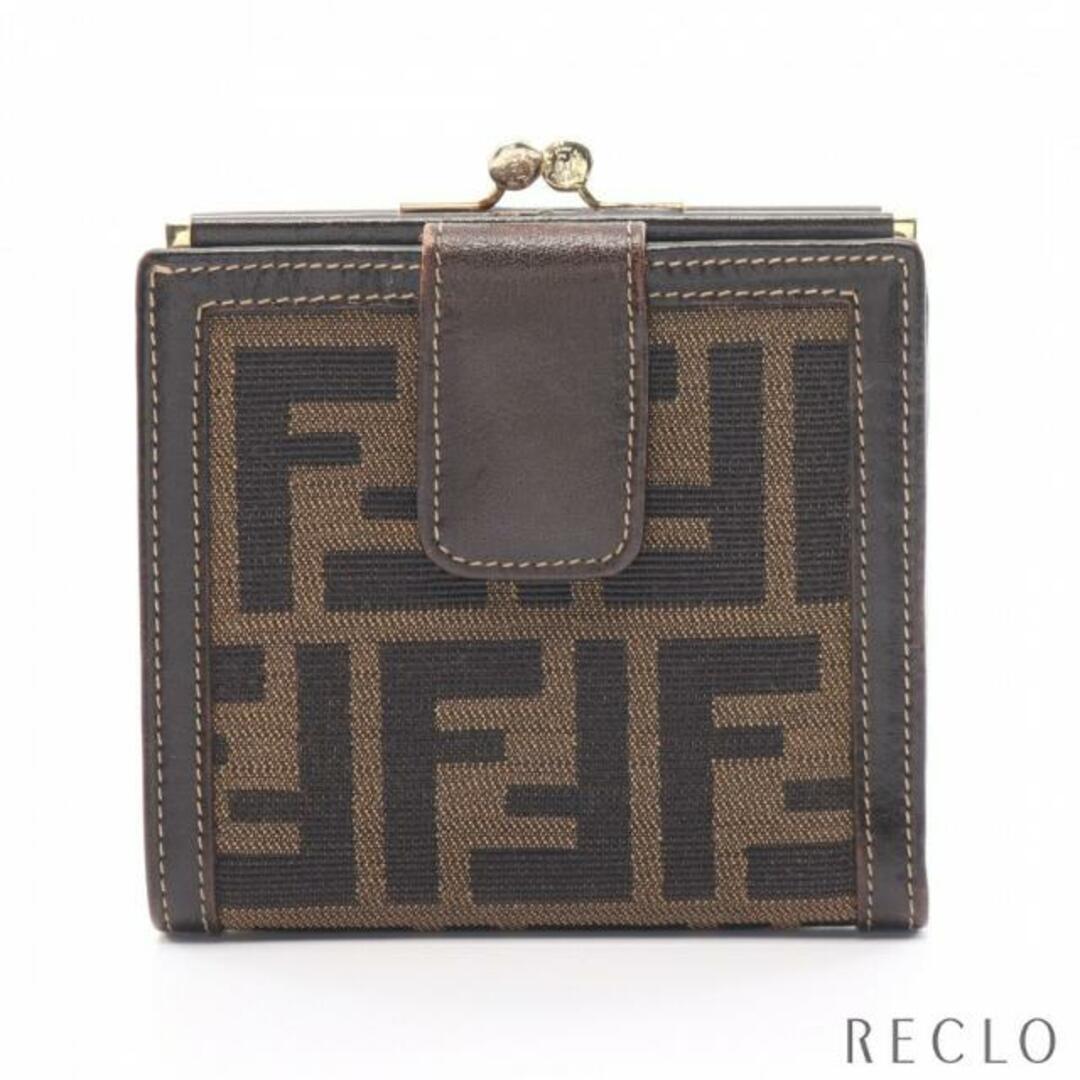 FENDI(フェンディ)のズッカ 二つ折り財布 キャンバス レザー ブラウン ブラック ダークブラウン がま口 レディースのファッション小物(財布)の商品写真