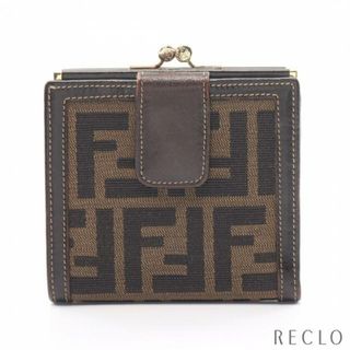 フェンディ(FENDI)のズッカ 二つ折り財布 キャンバス レザー ブラウン ブラック ダークブラウン がま口(財布)