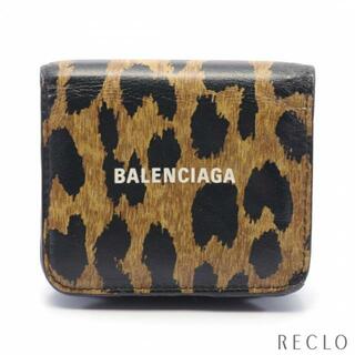 バレンシアガ(Balenciaga)のCASH 二つ折り財布 レオパード レザー カーキブラウン ブラック(財布)