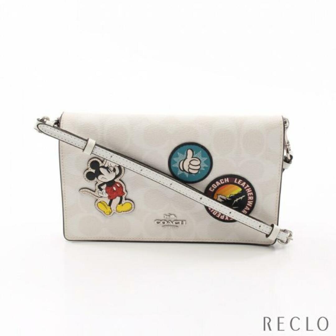 COACH × DISNEY シグネチャー ショルダーウォレット PVC レザー ホワイト マルチカラー