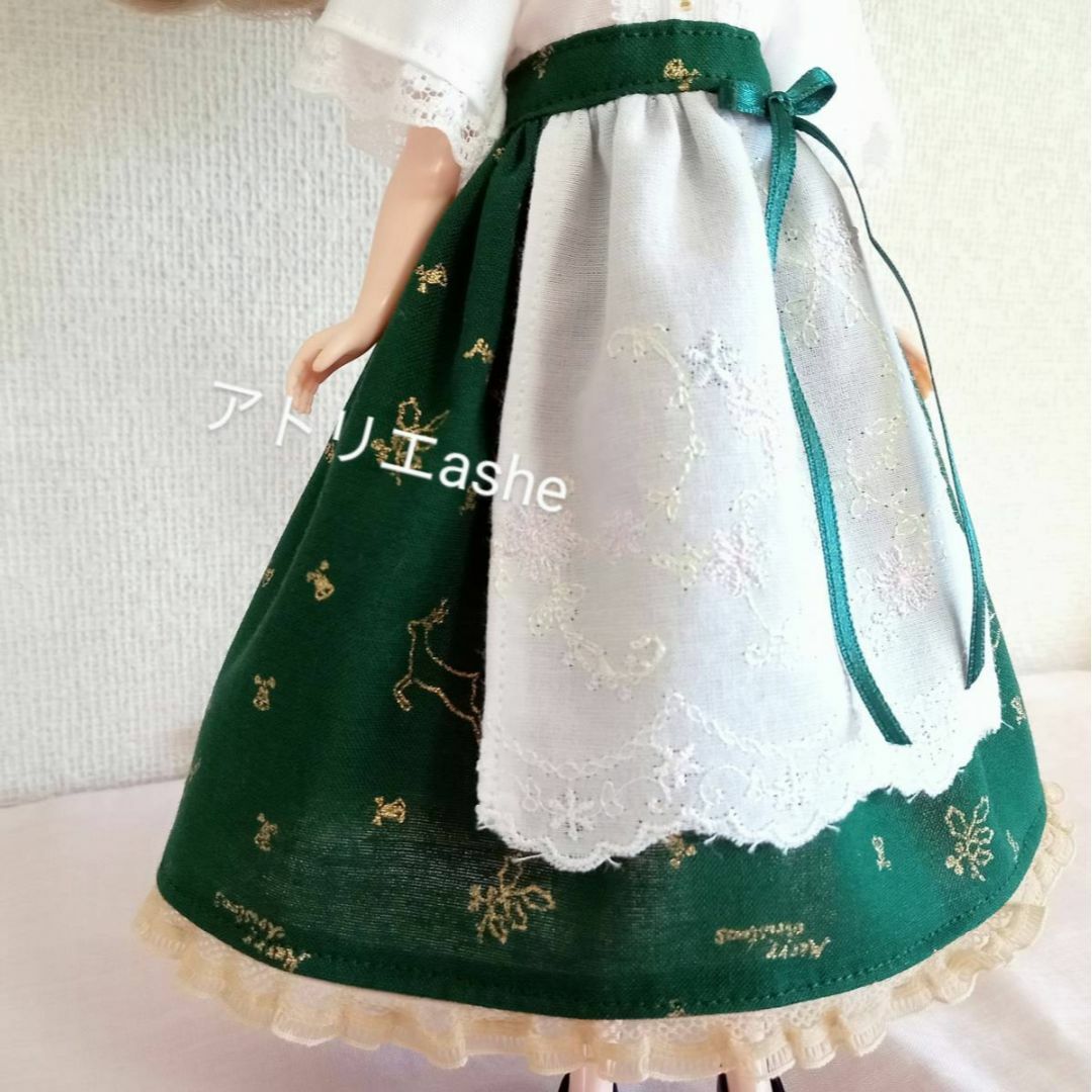 ハンドメイド「トナカイ柄 ワンピースセット 緑」ネオブライス・リカちゃんの服