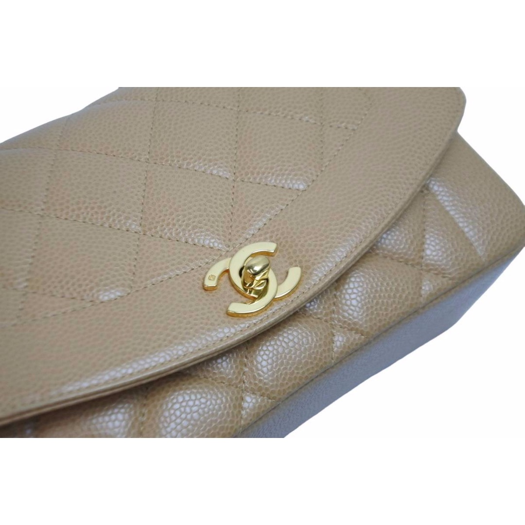 極美品 シャネル CHANEL 22cm ショルダーバッグ キャビアスキン ココマーク ダイアナ マトラッセ チェーン 中古 53644