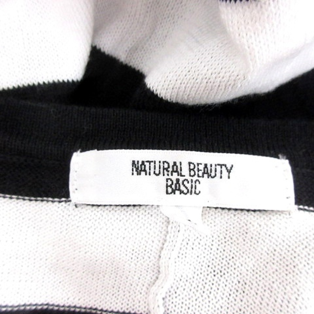 NATURAL BEAUTY BASIC(ナチュラルビューティーベーシック)のナチュラルビューティーベーシック ニットセーター Vネック ボーダー 長袖 白 レディースのトップス(ニット/セーター)の商品写真