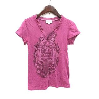 ディーゼル(DIESEL)のディーゼル Tシャツ 半袖 スリットネック ビーズ プリント XL 紫(Tシャツ(半袖/袖なし))