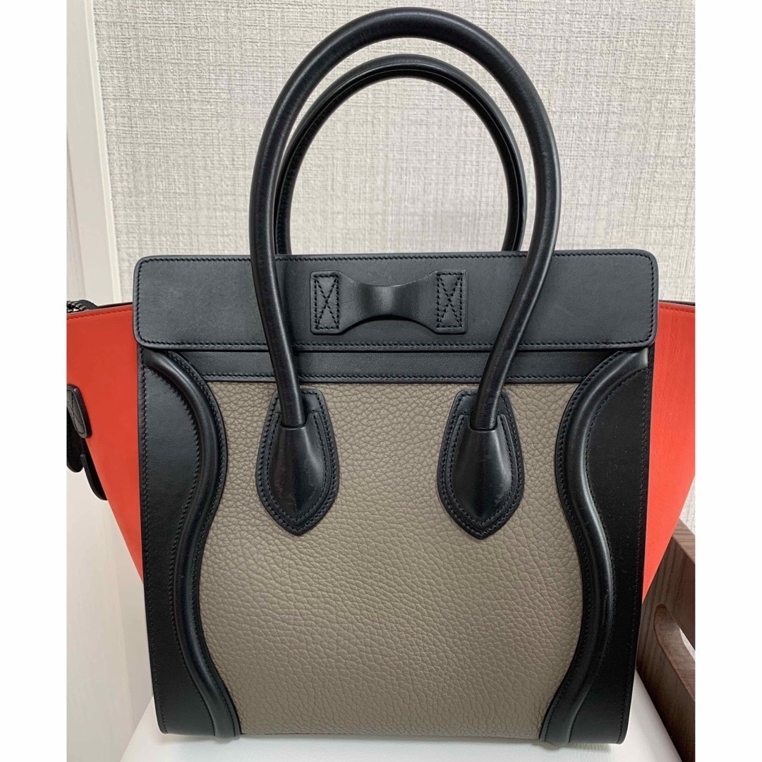 美品 セリーヌ ラゲージ マイクロ ハンドバッグ 赤 黒 カーキ