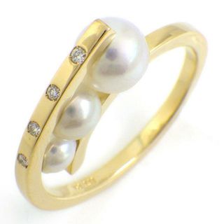 タサキ(TASAKI)のタサキ 田崎真珠 TASAKI リング ア ファイン バランス 3ポイント あこや真珠 パール 4.1-6.8mm珠 4ポイント ダイヤモンド 0.03ct K18YG 11.5号 【中古】(リング(指輪))