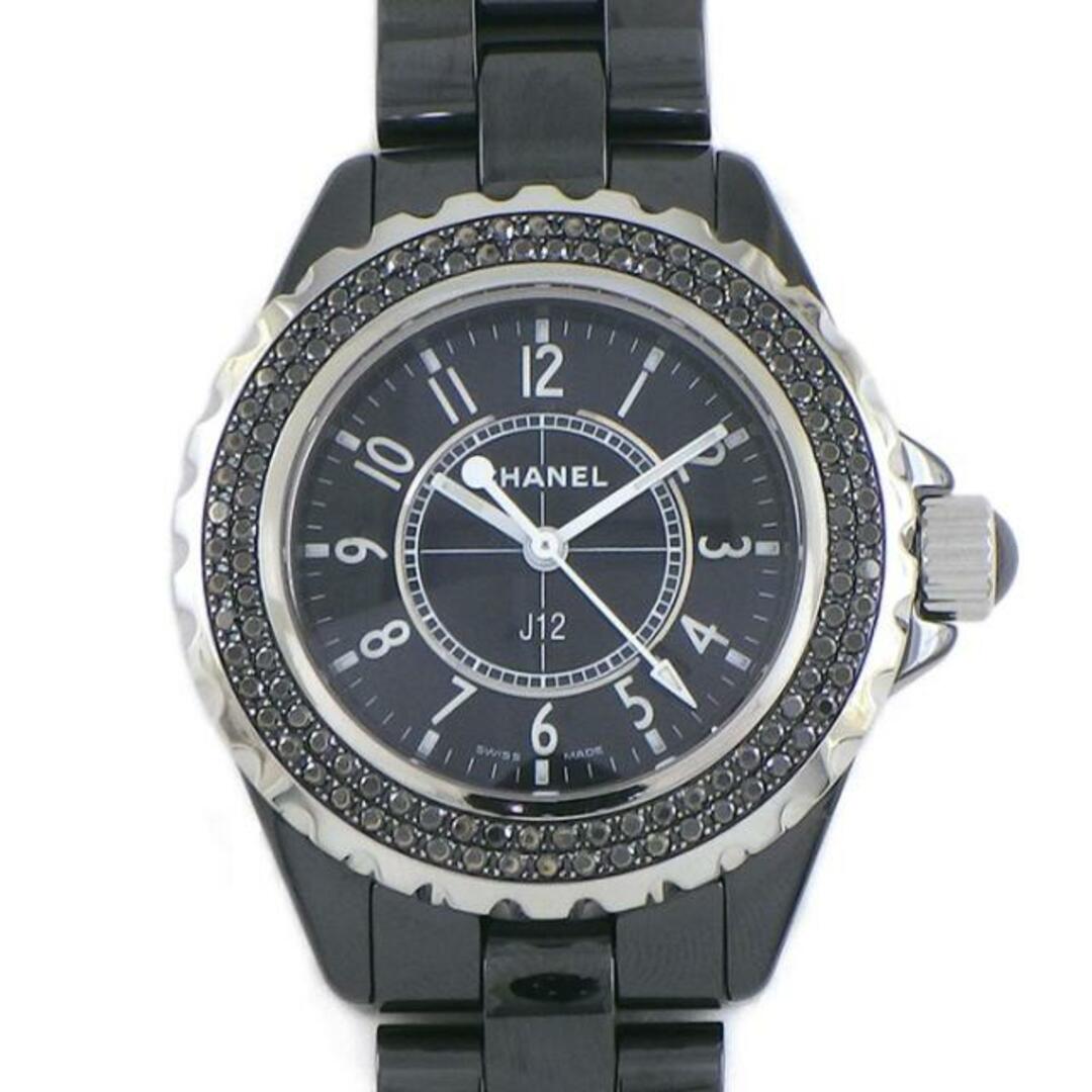 シャネル CHANEL 腕時計 J12 H1416 デイト カレンダー 回転式ベゼル パヴェ ブラックダイヤモンド ベゼル ブラック文字盤 黒 SS ブラック セラミック クオーツアナログ