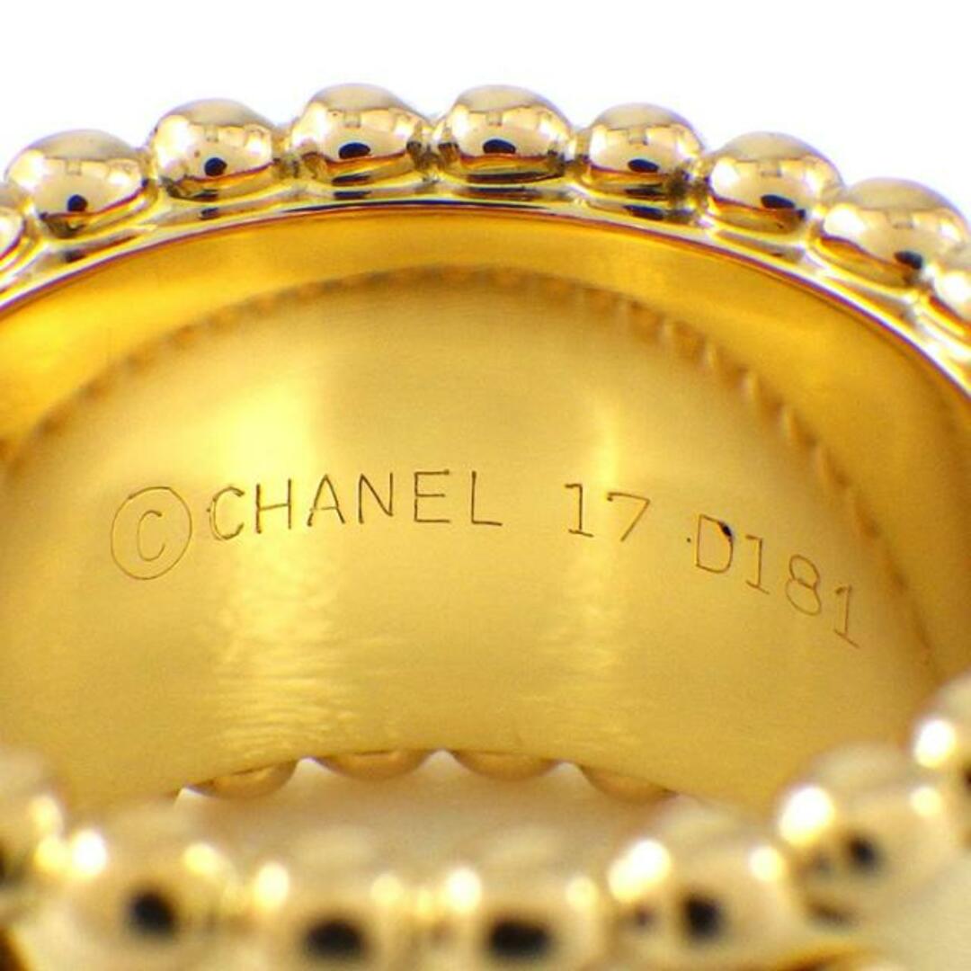 シャネル CHANEL リング スリーシンボル ワイド 6モチーフ カメリア クローバー ゴールドビーズ エッジ 2ポイント パール 4mm珠 K18YG 13号 【中古】