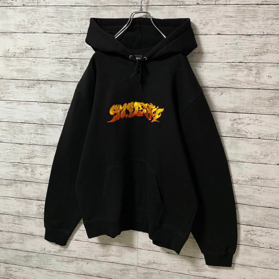 人気Lサイズ】ステューシー☆ファイヤー 刺繍ロゴ 最高デザイン パーカー-