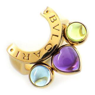 ブルガリ(BVLGARI)のブルガリ BVLGARI リング アレグラ ハーフサークル ロゴ スライド ムービング ラウンド ハート モチーフ カボションカット ペリドット ブルー トパーズ アメジスト K18YG 9.5号 【中古】(リング(指輪))