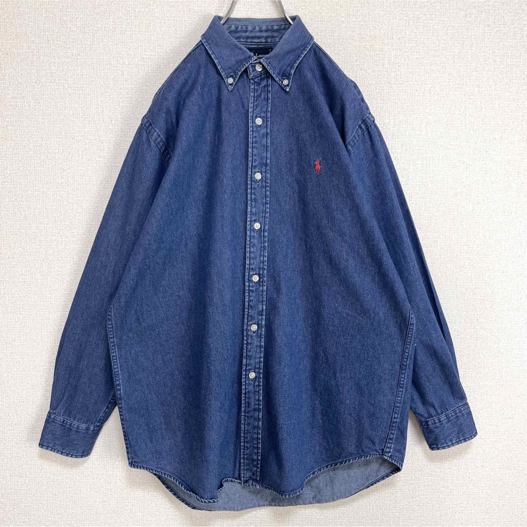 ラルフローレン BDシャツ 長袖 赤 紺ポニー刺繍 ゆるだぼ XL 90s