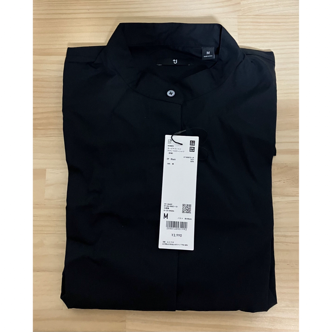 新品　ユニクロ　+J スーピマコットンスタンドカラーシャツ（長袖）M ブラック