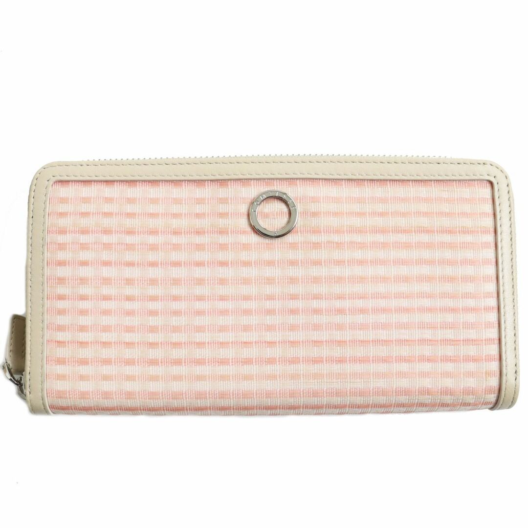 未使用品●COMTESSE コンテス 4182002906 ホースヘア×レザー ロゴ金具付 ラウンドジップ 長財布/ロングウォレット ピンク×ベージュ 伊製財布