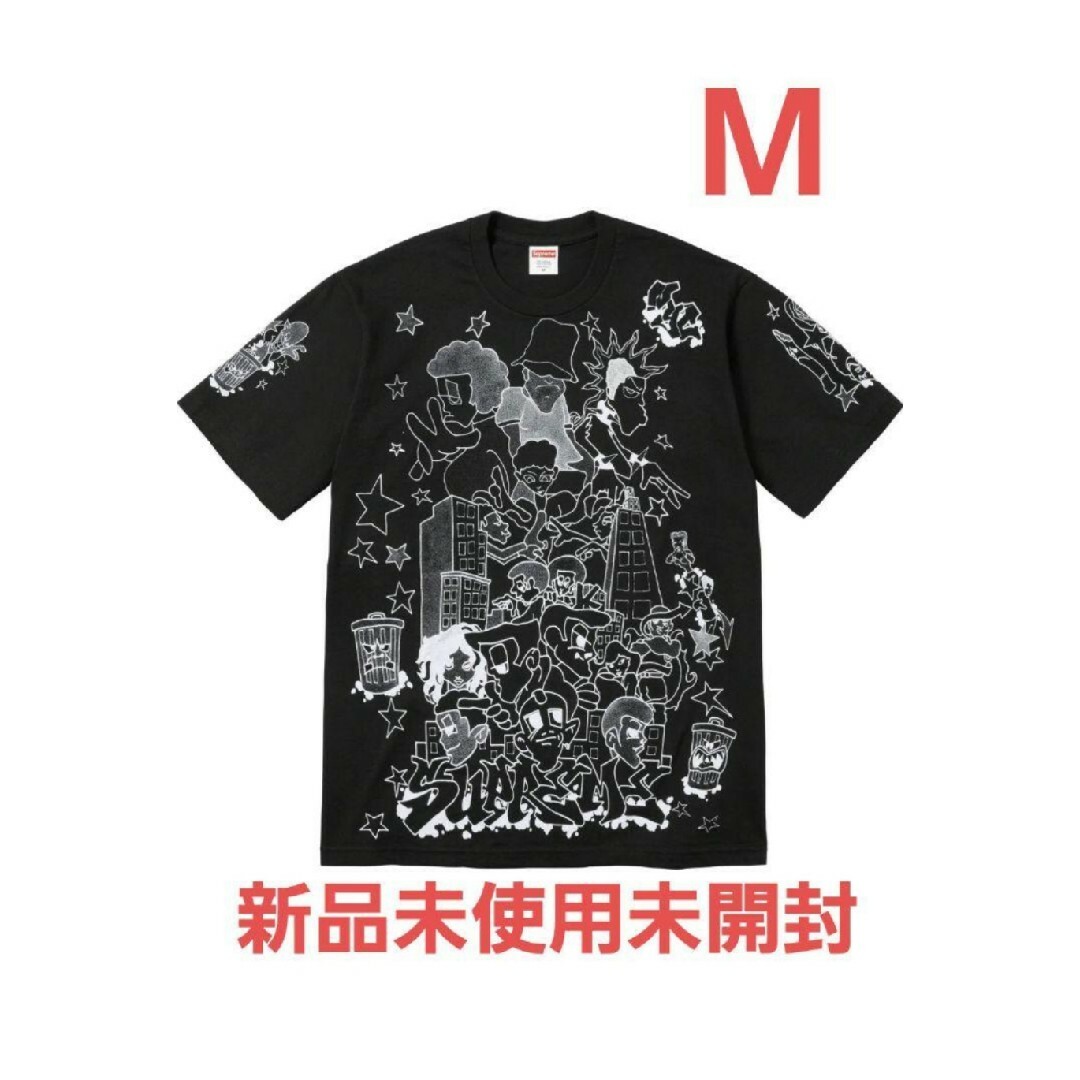 118　Supreme　Downtown Tee　黒　コラボ　プリント　かわいい