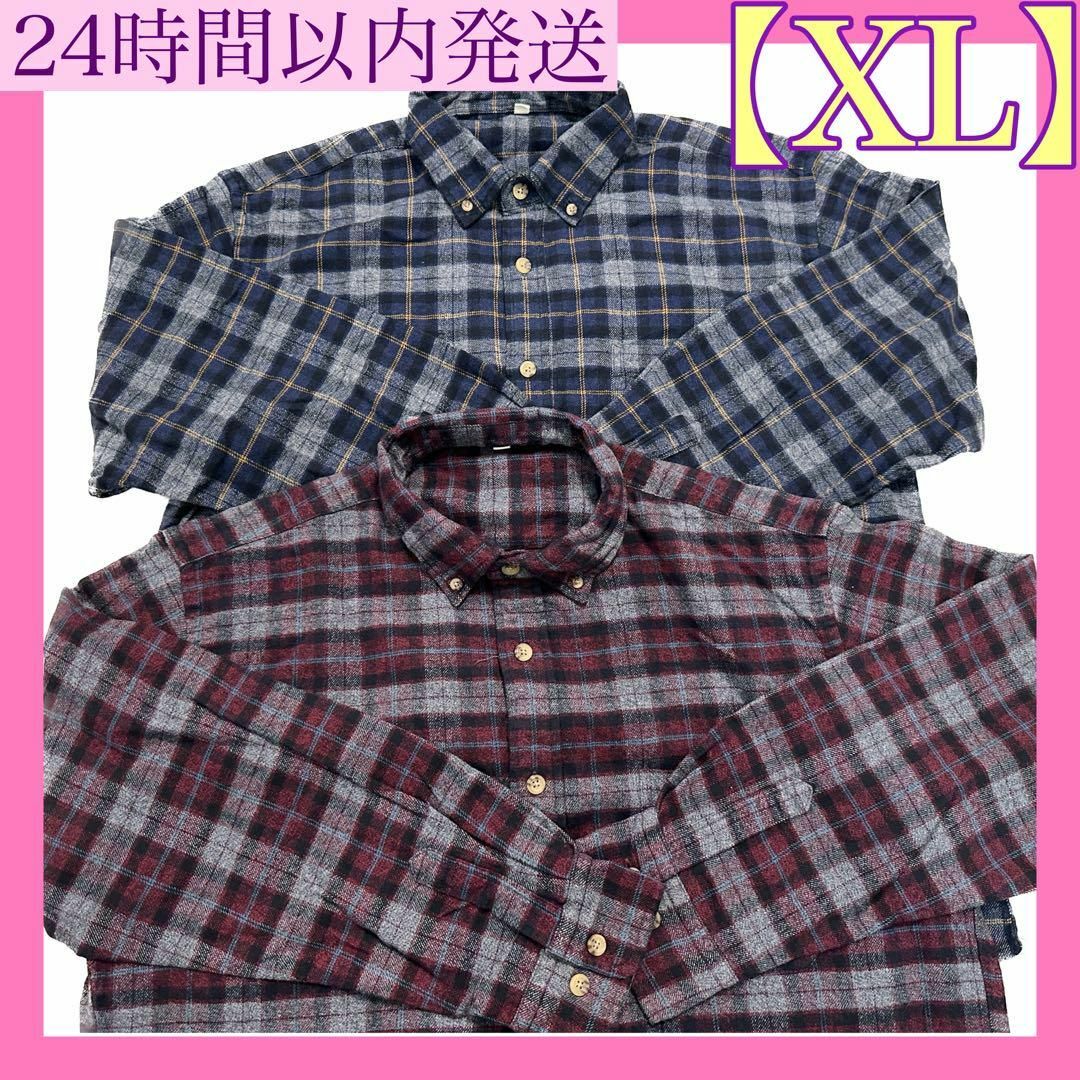 【美品】長袖　チェックシャツ　XL ネルシャツ　アメカジ　セット　古着　335 メンズのトップス(Tシャツ/カットソー(七分/長袖))の商品写真