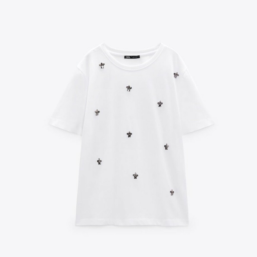 ZARA(ザラ)の新品 ZARA ザラ ラインストーン ビジュー Tシャツ レディースのトップス(Tシャツ(半袖/袖なし))の商品写真