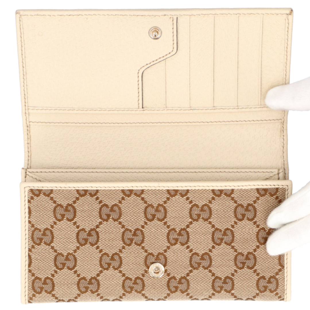 Gucci グッチ 2つ折り長財布 244946 GGキャンバス/レザー レディース ベージュ/アイボリー【未使用】の通販 by ブランドショップ・リップス|グッチならラクマ グッチ 2つ折り長財布 244946 GGキャンバス レザー レディース ベージュ アイボリー 未使用