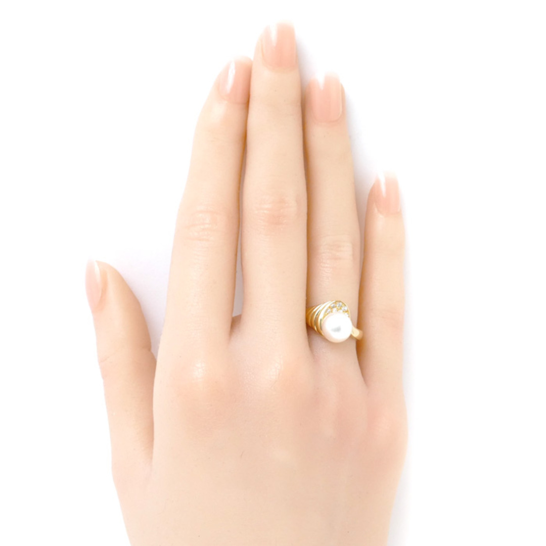 K18YG イエローゴールド リング・指輪 パール約8.2mm ダイヤモンド0.07ct 11号 5.0g レディース【中古】 レディースのアクセサリー(リング(指輪))の商品写真