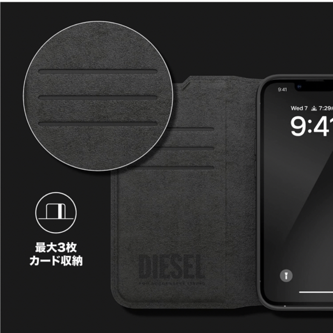 新品 DIESEL 手帳型 iPhone13 mini ケース BK/WH