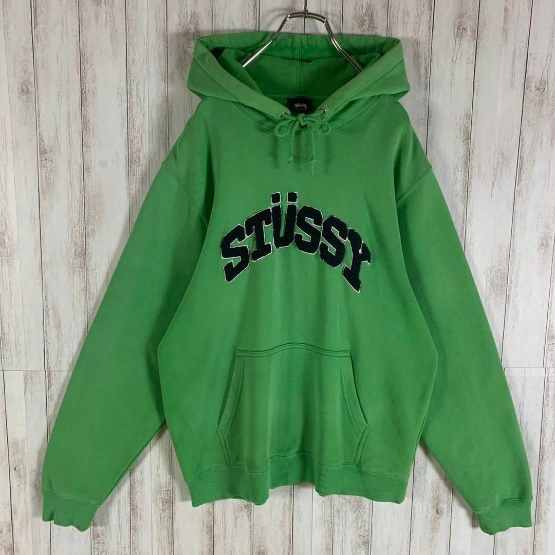 【美品☆大人気モデル】STUSSY パイル刺繍ロゴ アーチロゴ パーカー 希少