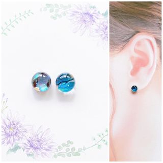 マーブルブルー7mmサークルピアス/イヤリング♡(ピアス)
