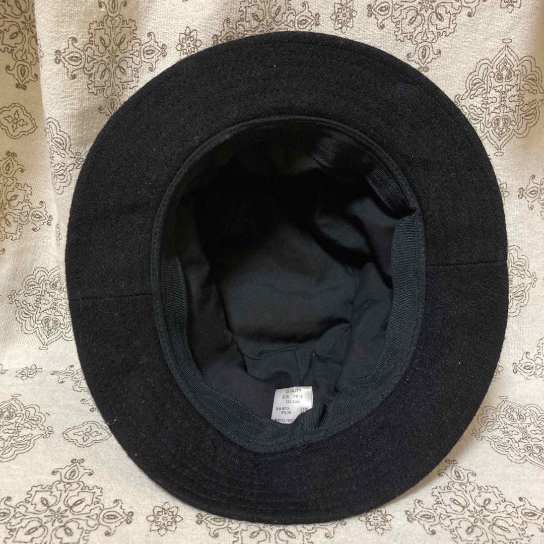 ウール　黒　ハット　帽子　56.5センチ レディースの帽子(ハット)の商品写真