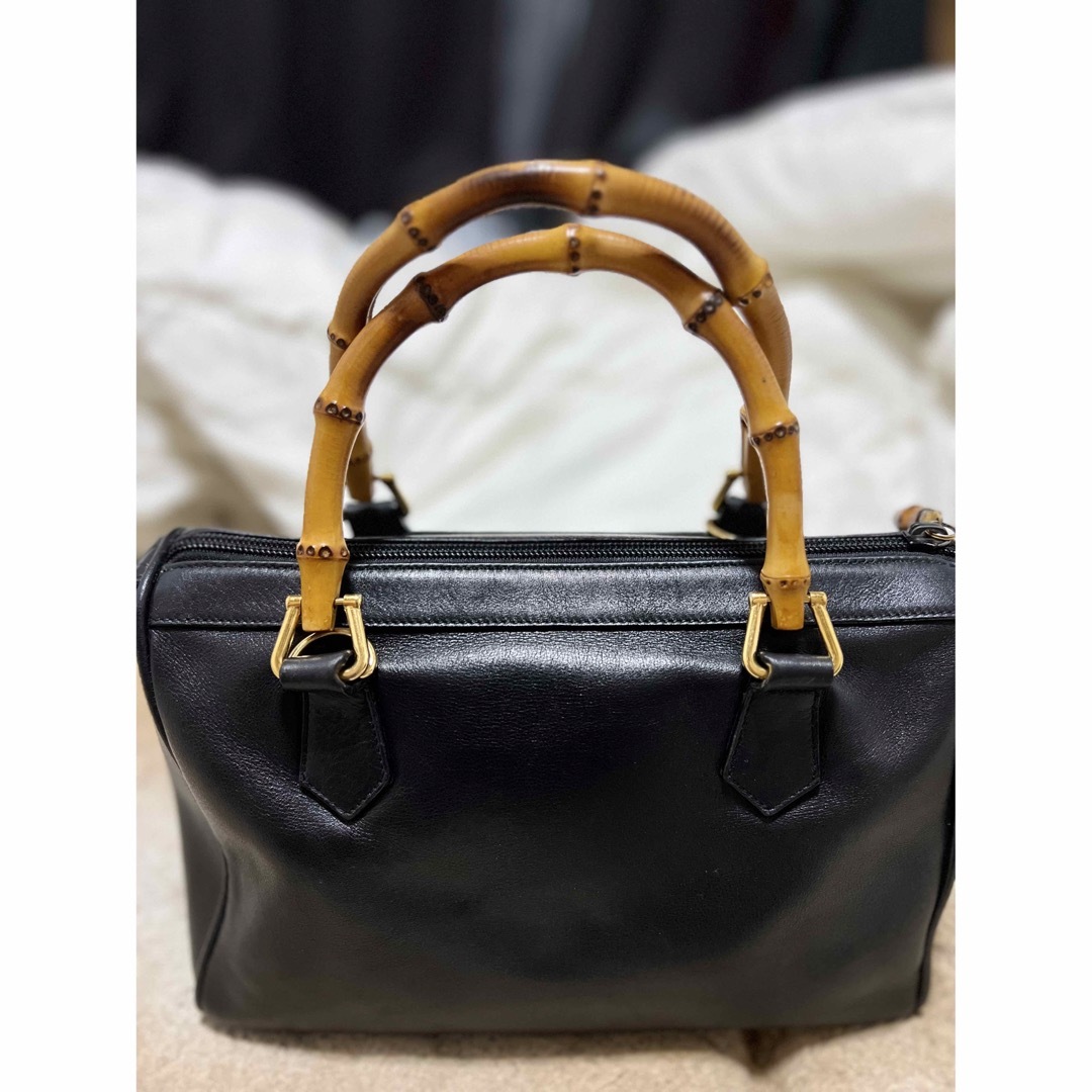 Gucci - 美品✨ グッチ ミニボストンバッグ バンブー 黒 レザー