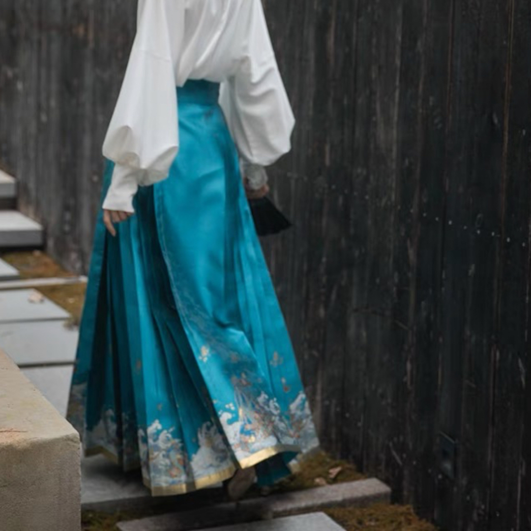 山河入夢來 織錦馬面裙 青ロングスカート 明製漢服　中国伝統衣装　着物和服西陣織