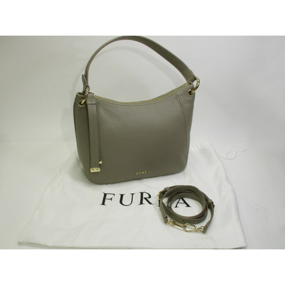 【極美品】FURLA フルラ ショルダーバッグ レザー グレー ホーボー シエナ