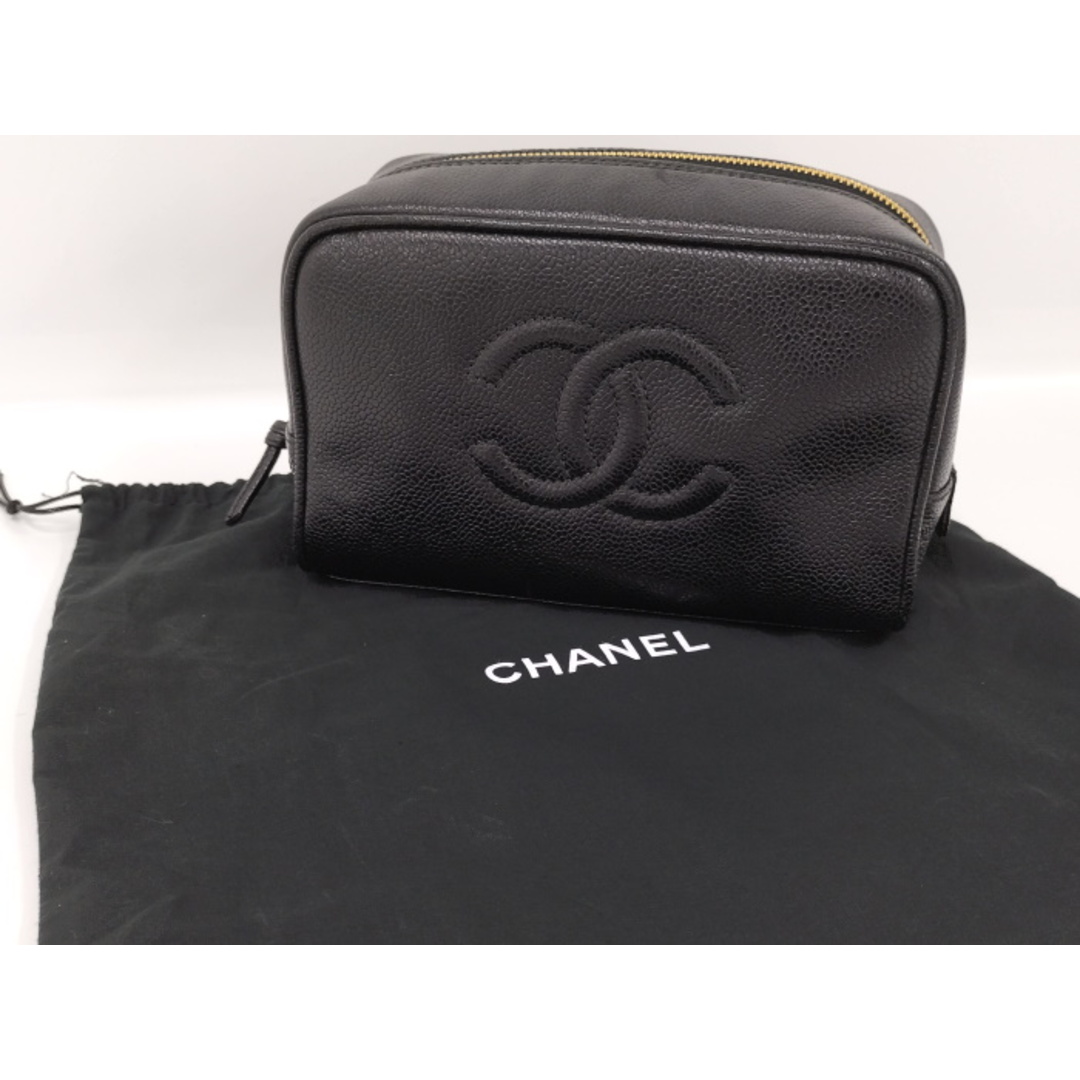 CHANEL - CHANEL 化粧ポーチ セカンドバッグ キャビアスキン ブラック