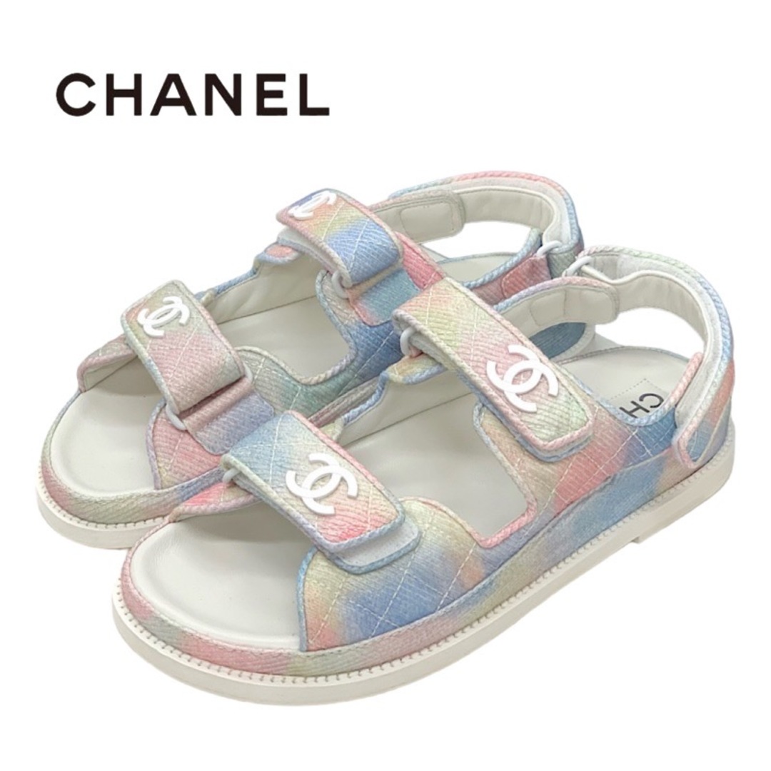 CHANEL(シャネル)のシャネル CHANEL サンダル ファブリック マルチカラー ホワイト 未使用 マトラッセ ココマーク レインボー スポーツサンダル 靴 シューズ レディースの靴/シューズ(サンダル)の商品写真