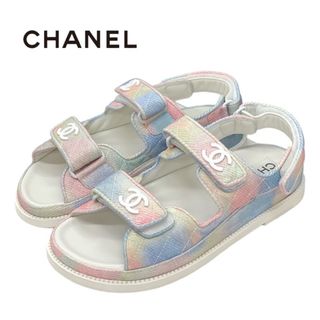 シャネル(CHANEL)のシャネル CHANEL サンダル ファブリック マルチカラー ホワイト 未使用 マトラッセ ココマーク レインボー スポーツサンダル 靴 シューズ(サンダル)