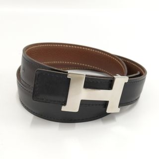 エルメス(Hermes)のHERMES ベルト コンスタンス Hバックル レザー ブラック ブラウン □E(ベルト)