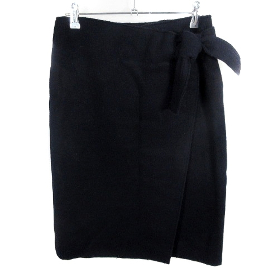 ミラオーウェン wool blend スカート タイト ひざ丈 ラップ風 1 紺