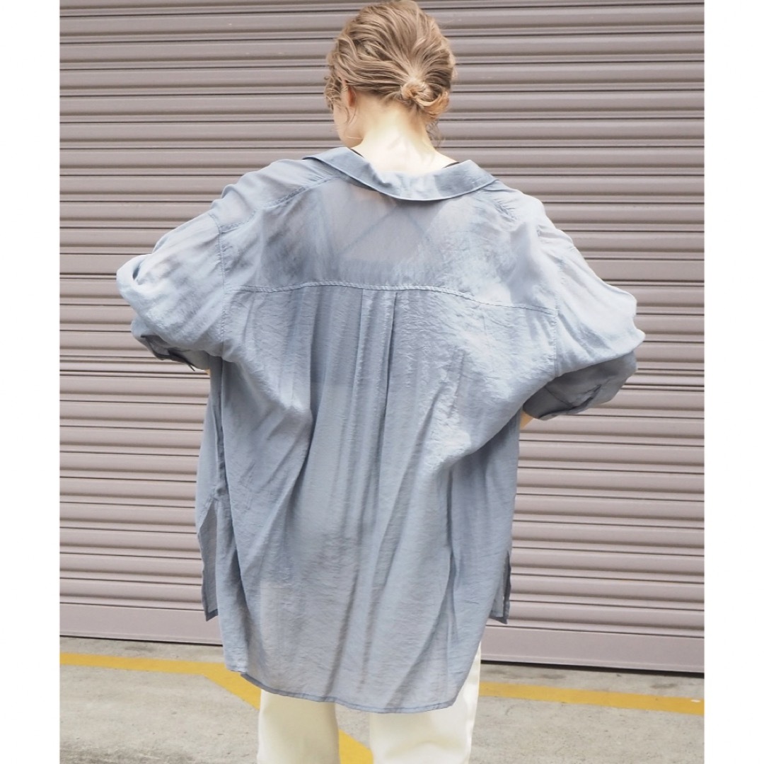 tip top(ティップトップ)の【tiptop】ビックシアーTシャツ  ブルー / 大きいサイズ レディースのトップス(シャツ/ブラウス(長袖/七分))の商品写真