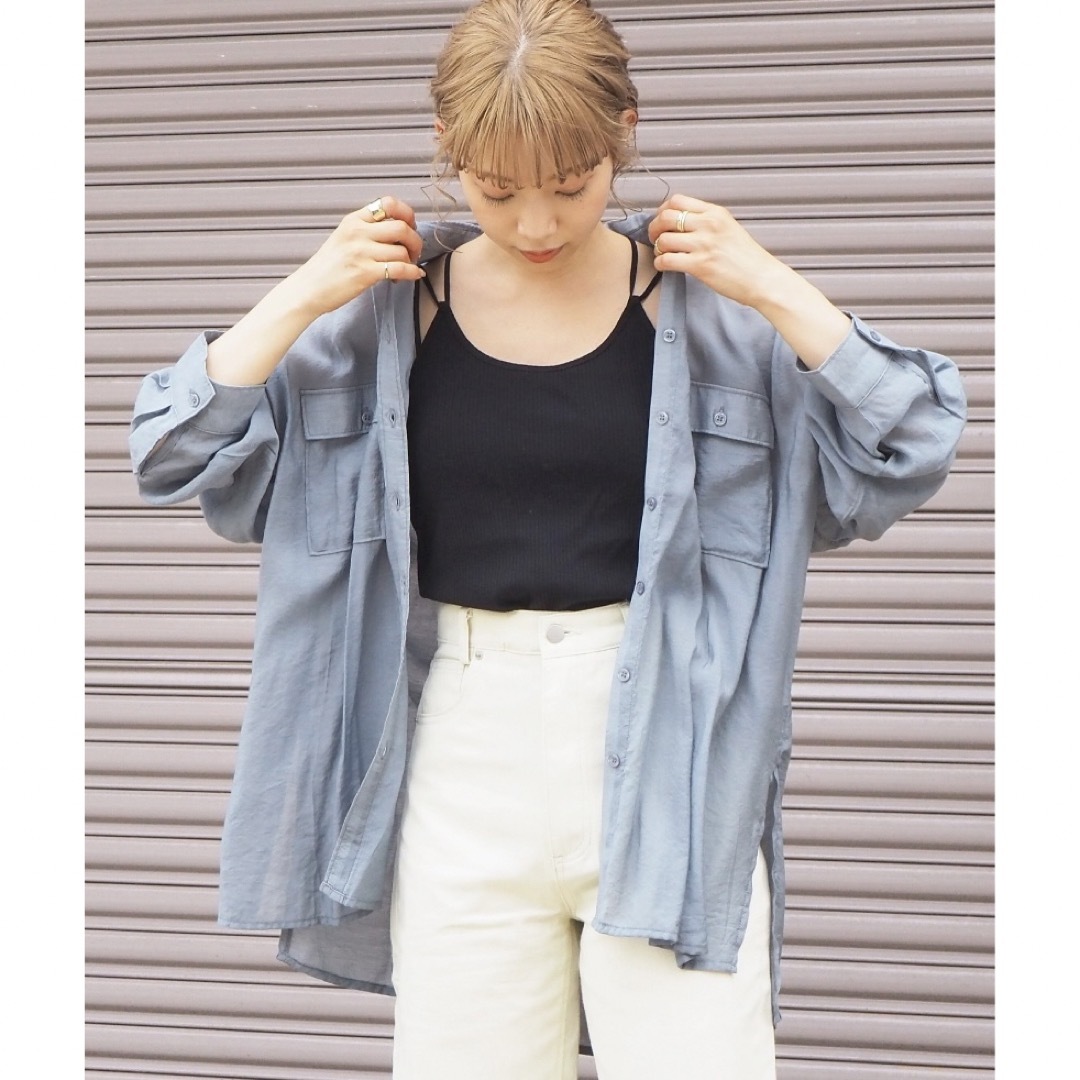 tip top(ティップトップ)の【tiptop】ビックシアーTシャツ  ブルー / 大きいサイズ レディースのトップス(シャツ/ブラウス(長袖/七分))の商品写真