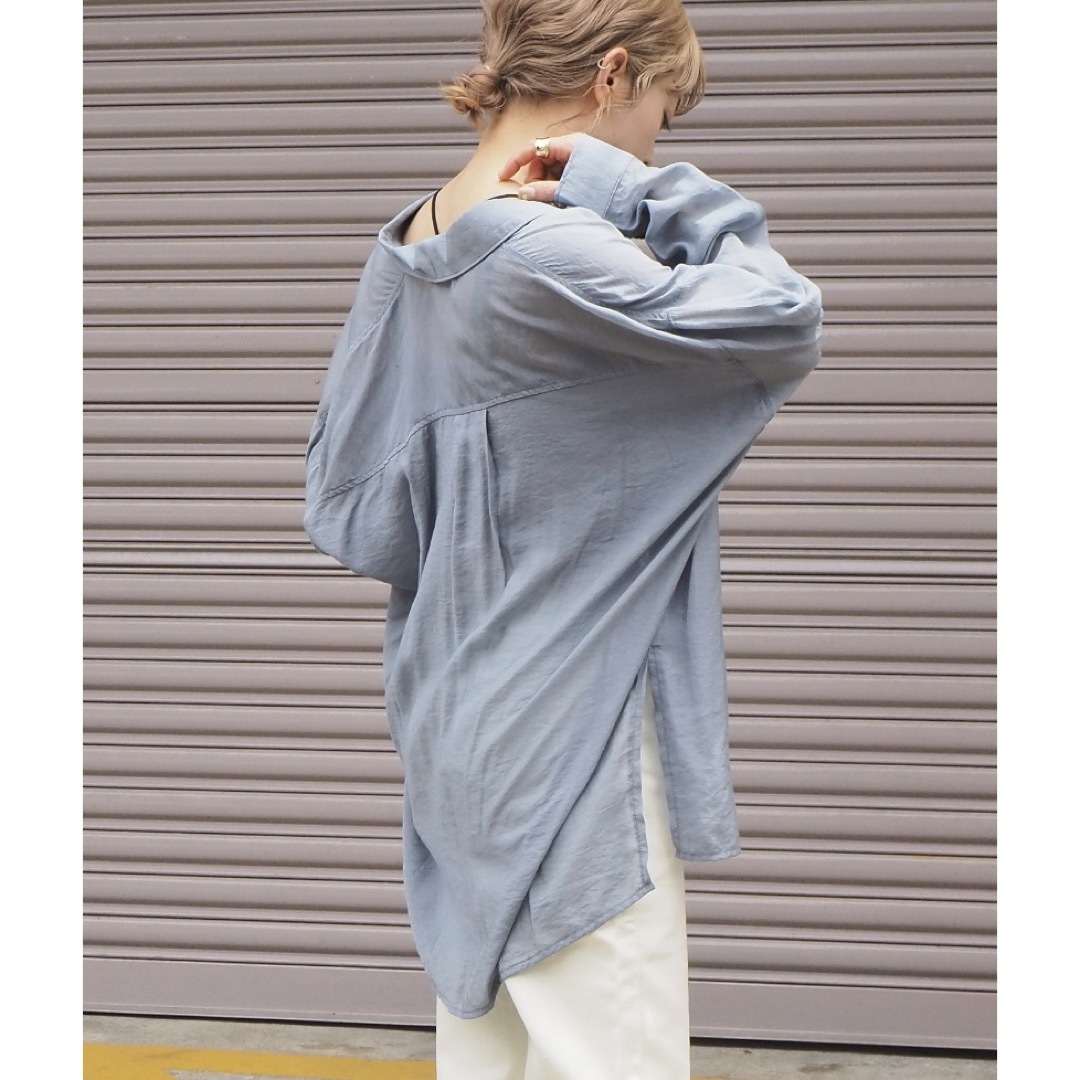 tip top(ティップトップ)の【tiptop】ビックシアーTシャツ  ブルー / 大きいサイズ レディースのトップス(シャツ/ブラウス(長袖/七分))の商品写真