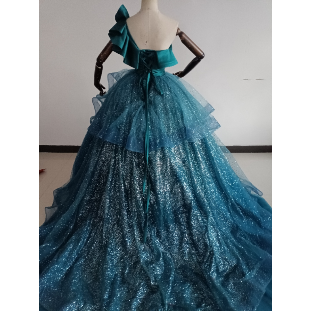 【MAC DUGGAL】ロングドレス ブルー ワンショルダー フラワー 予約商品【11月中旬入荷予定】【JEANMACLEAN/ジャンマクレーン