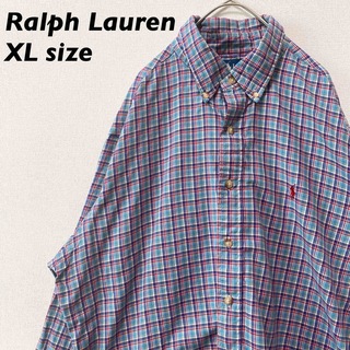 ラルフローレン(Ralph Lauren)のラルフローレン　長袖シャツ　ボタンダウン　チェック　カラーポニー　男女兼用　XL(シャツ)
