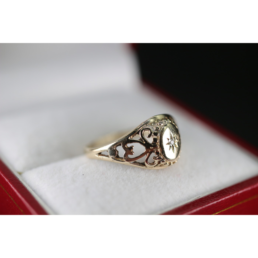 絶品 英国 ビンテージ レディース ゴールド 指輪 シグネット 375 J129 レディースのアクセサリー(リング(指輪))の商品写真
