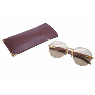 Cartier カルティエ メガネ 眼鏡 ウッドテンプル サングラス アイウェア 度無し カラーレンズ 135b 55□18 美品 中古 27987